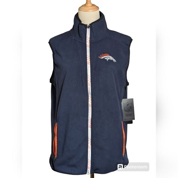 NFL Denver Broncos Blue Fleece Zip Vest NWT - Picture 1 of 7